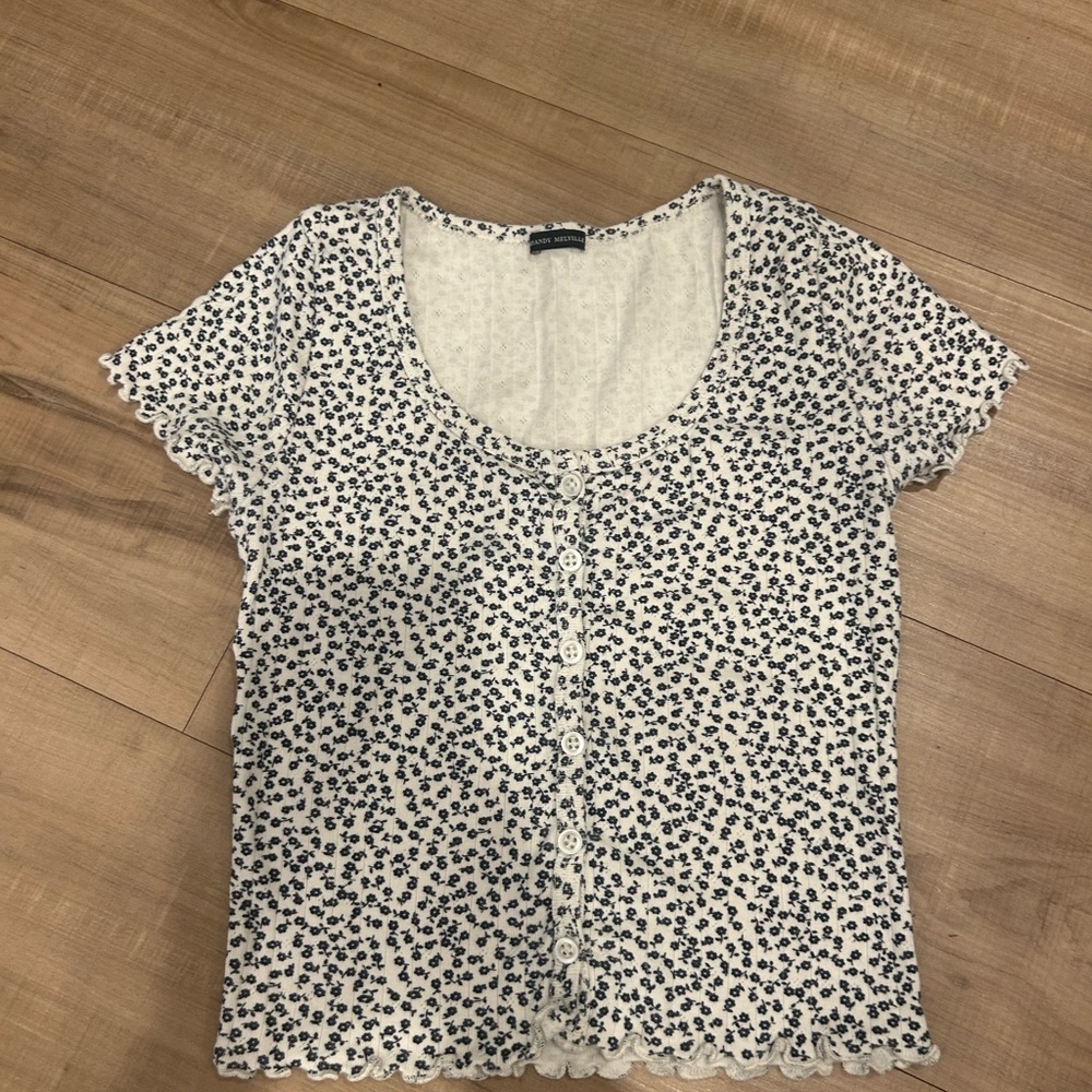 Cream Floral Print Scoop Neck Blouse